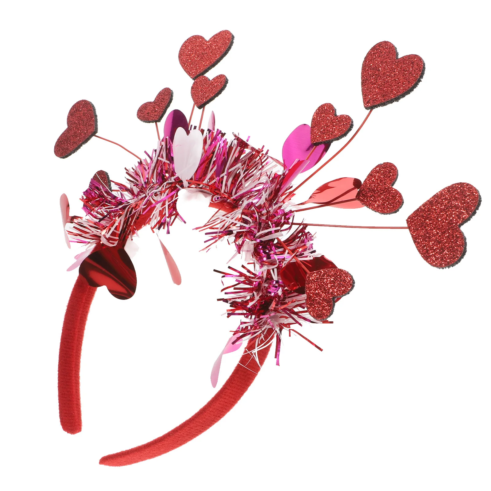

Valentines Day Heart Headband Red Glitter Bridal Party Headpiece Festive Hairband Wedding Celebration Heart Headband