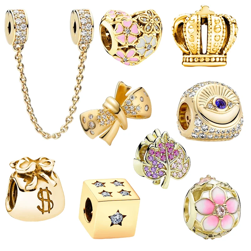 Manik-manik pesona seri emas bentuk balon udara, bunga mawar baru, dan kepingan salju, cocok untuk perhiasan DIY perak sterling 925 asli, hadiah