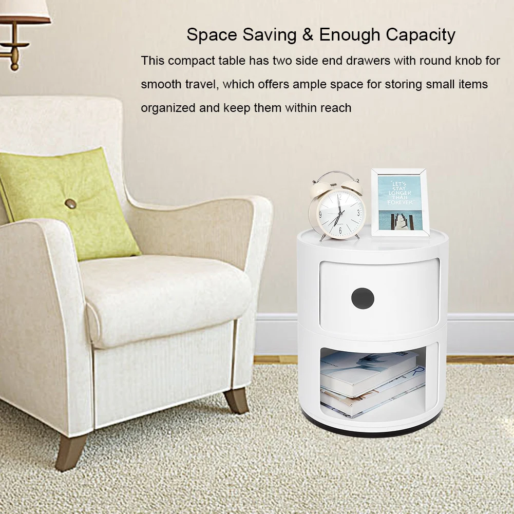2-warstwowy nowoczesny stolik nocny Stojak boczny do sypialni Wielofunkcyjny okrągły stolik końcowy Szafka do przechowywania