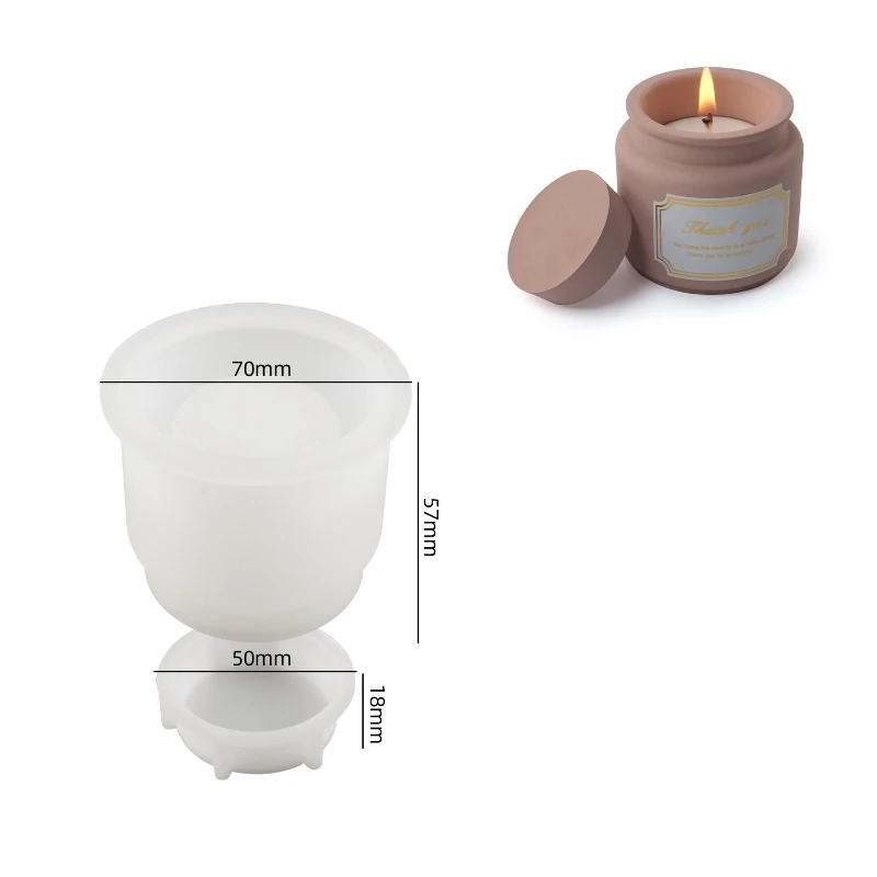 Candle Jar Molds, Silicone Concrete Molds for Candle Holder with Lids, Candle Cup Cement Molds for Candle Making Supplies