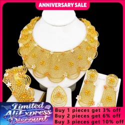 Jewelry Set For Women Tricolor Plating Luxury Design Necklace Earrings Bangle And Ring Full Set Jewelry Wedding Party Gift