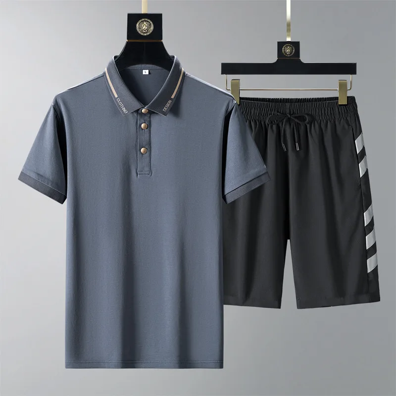 

2023 Summer Men's Polo Shirt+Shorts 2-piece Lapel Shirt New Thin Casual Business Sports Pants Comfortable Breathable Large Size