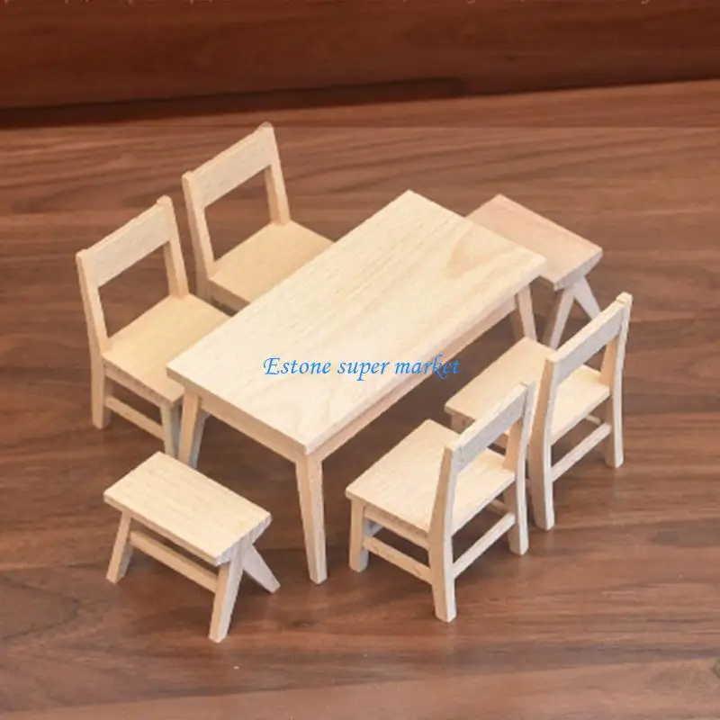 090B واقعية واقعية Zakka Play Play for Kids Display Cairs Model Toy Vintage Chair 1:12 Doll House