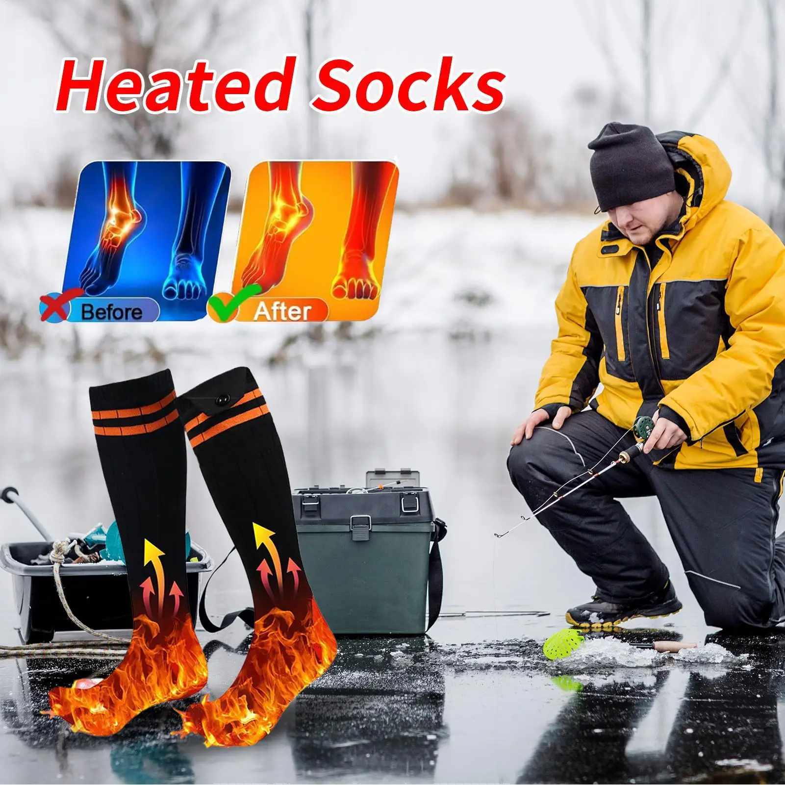 

Носки с подогревом, перезаряжаемые, против холода, мужские, термогрелки для ног с подогревом, для кемпинга, катания на лыжах, для зимы, холодной погоды