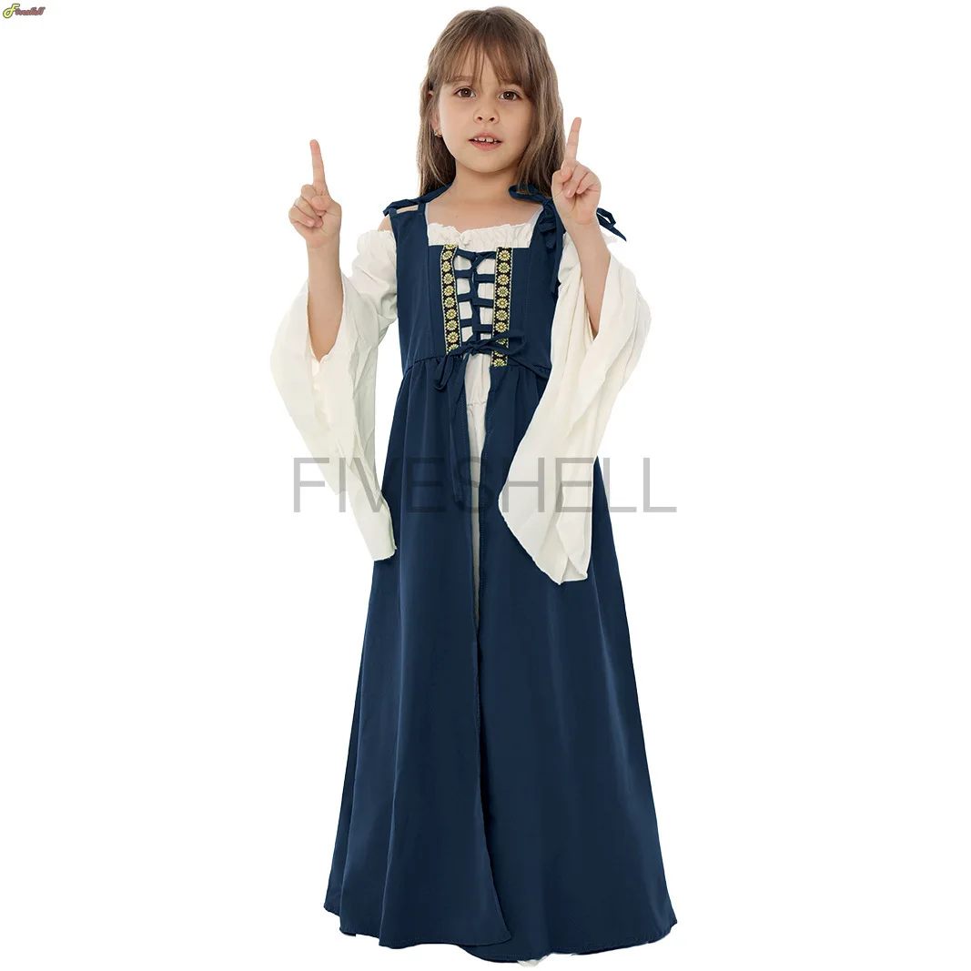 2 Pcs Set Halloween Chirstmas Cosplay Girls Medieval Renaissance Costumes Suit Dress Victorian Princess Steampunk Long Dress
