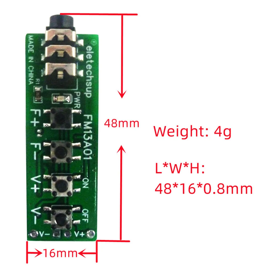 FM13A01 76-108MHz FM Dual Channel Stereo Radio Module RDA5807 Audio Receiver Board DC 3.7-18V for Earphone Headset Speaker