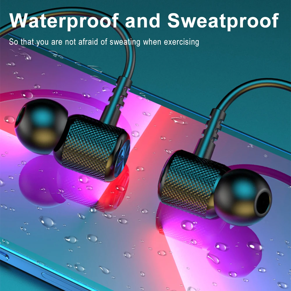 Neckband Headset Bluetooth 5.0 Magnetik Earphone Nirkabel Olahraga Earbud Bass Stereo Baterai Besar dengan Mikrofon untuk iPhone Xiaomi