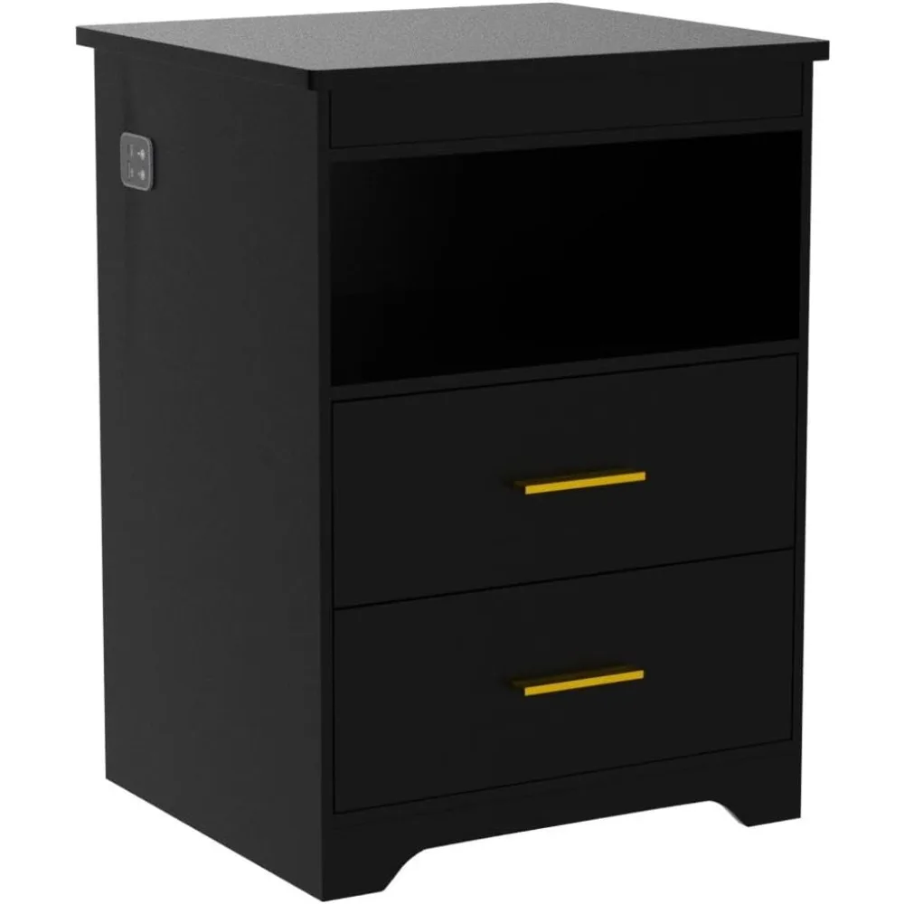 Mesita de noche contemporánea con almacenamiento oculto para armas, estación de carga y iluminación ajustable de 3 colores con sensor automático