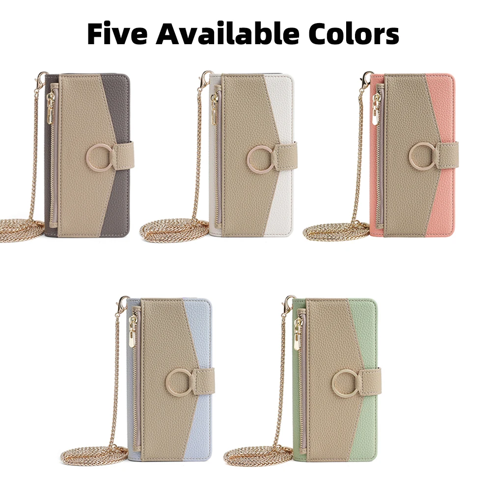 Crossbody Wallet Case for Vivo Y35 Plus Y35M Y36 Y78 Y77 Y55 Y75 Y53s Y74s Y33T Y15S Y70s Y22s Y73 Y52 Flip Cover Metal Chain