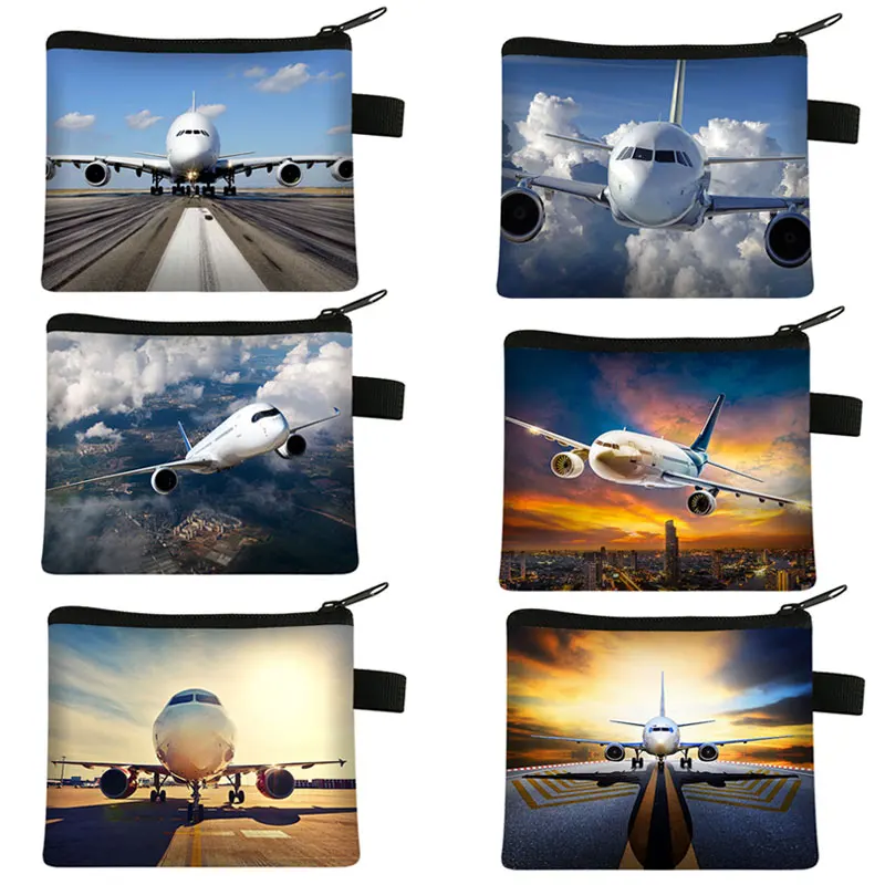 Airplane Print  Coin Purse Women Wallet Ladies Credit Card Money Storage Bag for Travel Flight Men Purses Small Handbag Coin Bag