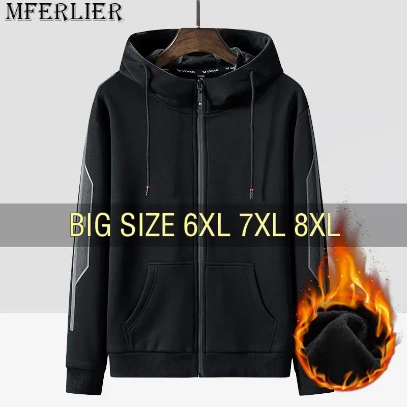 

Winter Men Hoodies Fleece Black 68% Cotton 5XL 6XL 7XL 8XL Sweatshirts zipper Plus Size Streetwear Hooded Sportswear 2023 Autumn