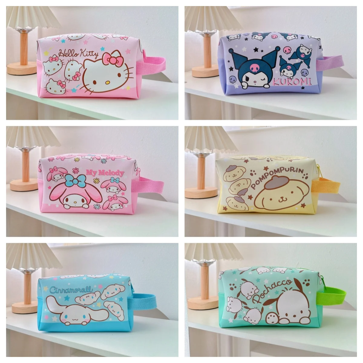 

Sanrio Hello Kitty Portable Makeup Bag Kawaii Cinnamoroll Pochacco Kuromi Anime Stationery Waterproof Cute Handheld Storage Bags