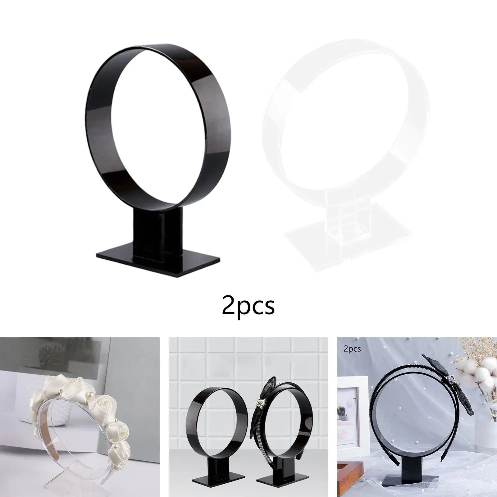 2Pcs Headband Display Stand Acrylic Hair Hoop Holder Storage Rack for Retail