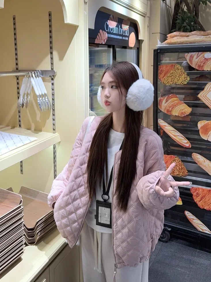Vestes rembourrées à col rond pour femmes, manches longues, motif LozGrass, rose, basique, décontracté, mode coréenne, vêtements d'hiver, nouveau, 2024