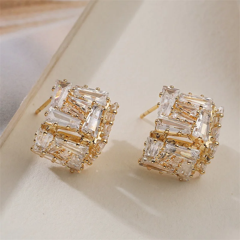 GANPUP Funkelnde Zirkonia Geometrische Ohrstecker für Damen, Modischer Neuer Trendiger Ohrschmuck, Geschenk für Party – Detail 4