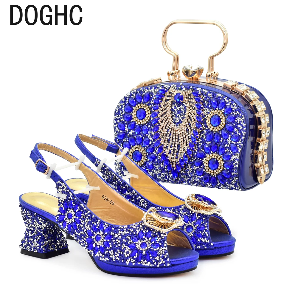 

New Design Women Italian Shoes and Matching Bags Sets Decorated with Rhinestone Luxury Designer Pumps Women Wedding Shoes Bride