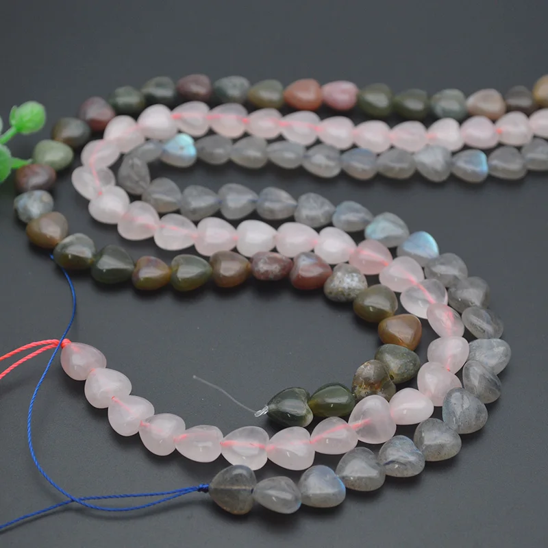 1strand Good Quality 10mm Heart Shape  Labradorite Rose Quartz Agate Howlite Natural Stone Loose Beads for Jewelry Making