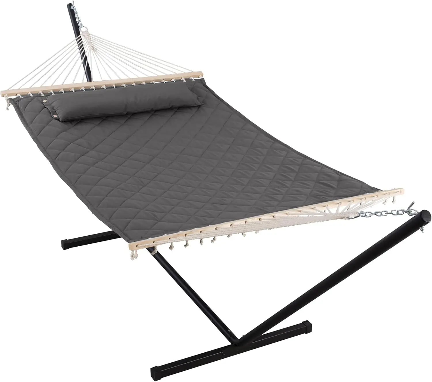 Double Hammock with Steel Stand Included, Heavy Duty Steel Stand Included,2 Person Hammock for Outdoors, 450 LBS Weight Capacity