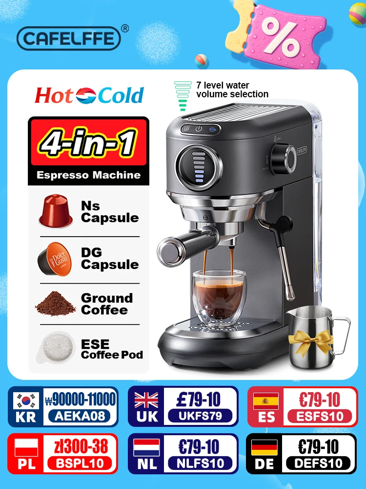 Cafelffe 4in1 Cafetera Cappuccino Coffee Machine Dolce gusto Nes Capsule Espresso Maker ESE Pod Ground Gift for Lover,Dad,Mom