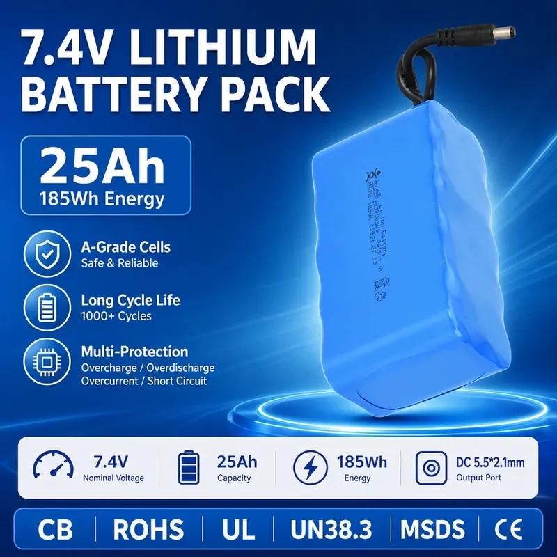 for 7.4V 25Ah Large Capacity Battery for Industrial Control Computer USB Air Conditioner Clothing Driving Recorder Monitoring
