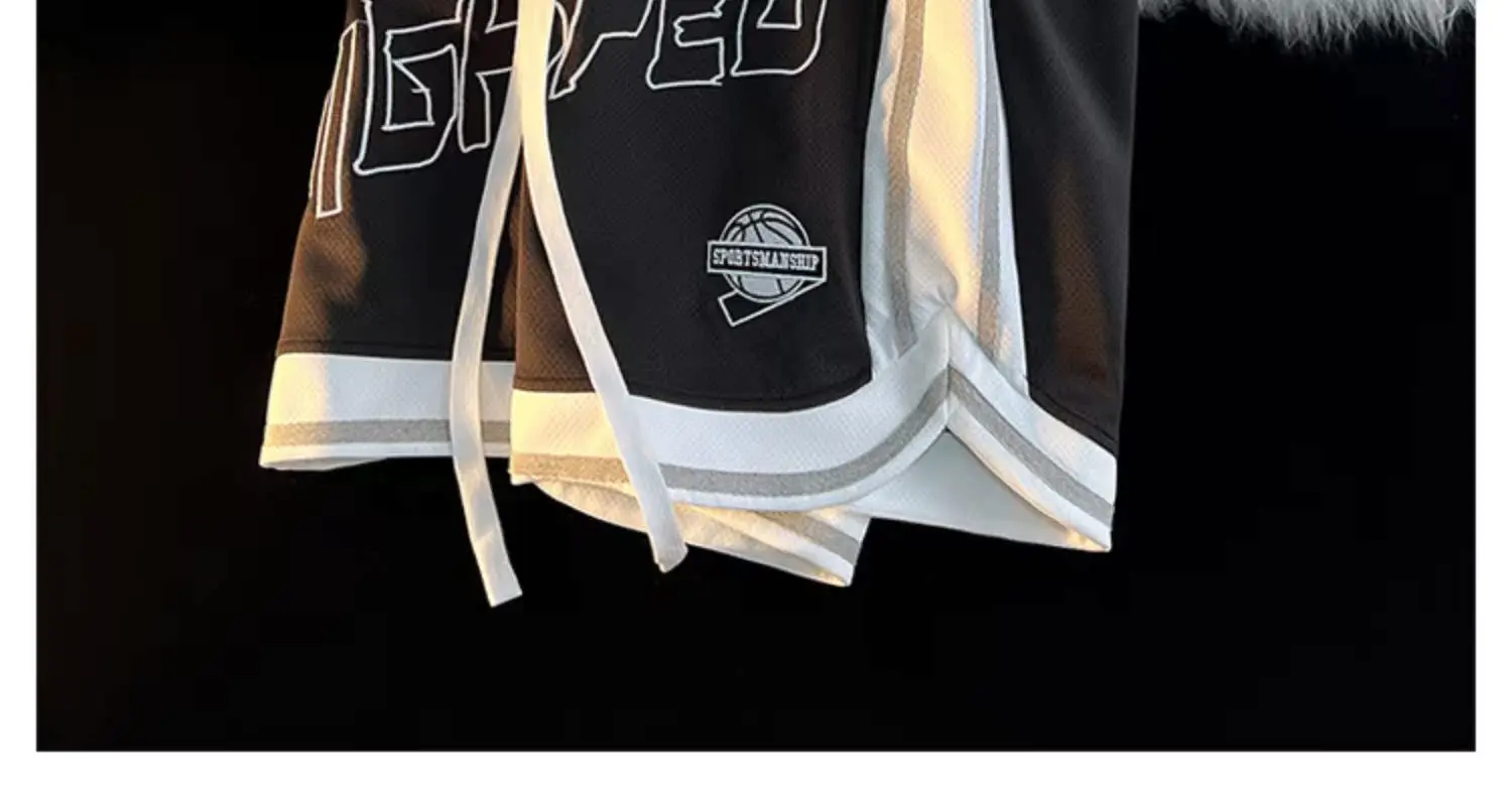Quick Dry Mesh Splic Color Black Blue Embroidery Patch Basketball Logo Label Sports Breathable Basketball Shortpant for Men