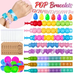 12-144Pcs Bunny Pop Bracelets Fidget Toy Rabbit Easter Day Gift for Kid Stress Relief Wristband Silicone Bracelet Birthday Favor