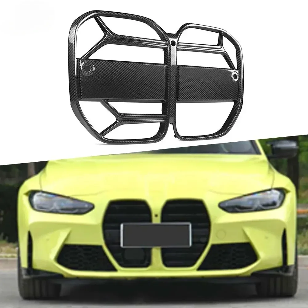 Dry Carbon Fiber Front Bumper Grill Mesh Grille Frame Covers With ACC For BMW G22 G23 Coupe 2021 + FRP Front Grill Car Styling