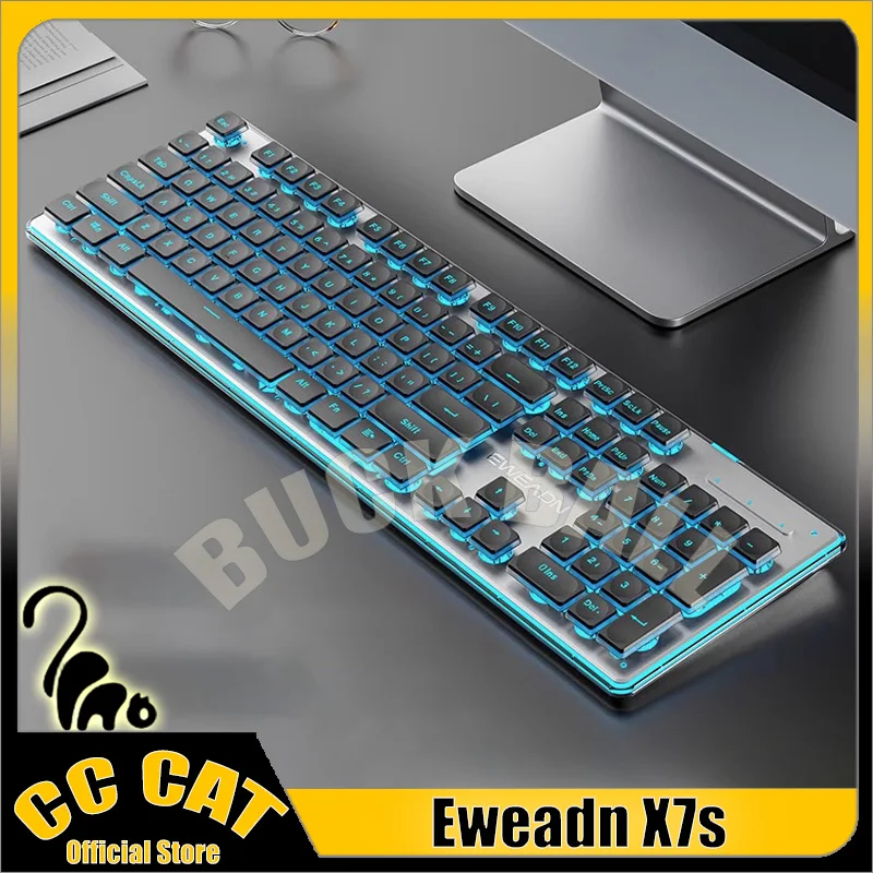 

Механическая игровая клавиатура Eweadn X7s, 2 режима, Беспроводная Bluetooth беззвучная клавиатура, металлические панели, Rgb, водонепроницаемая