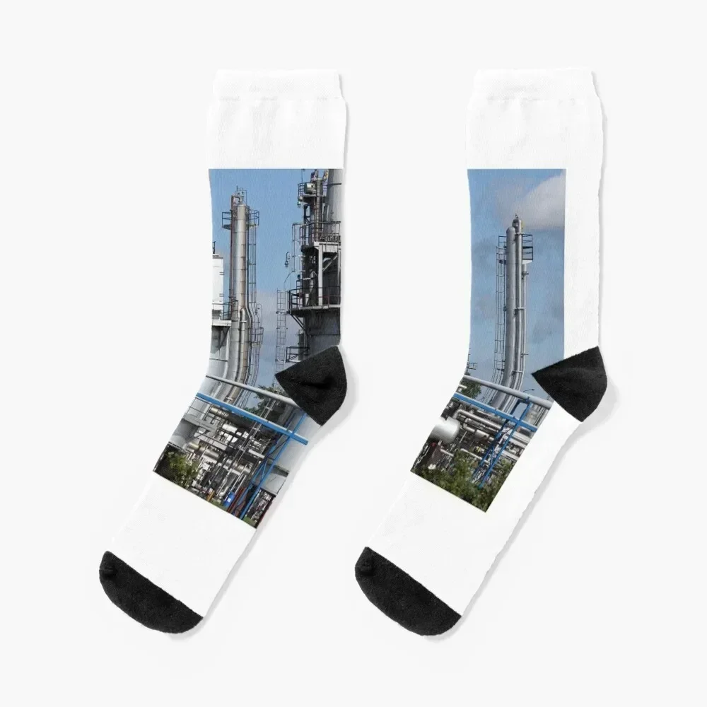 oil refinery petrochemical plant pipelines and chimney heavy industry Socks new in's Hiking boots Socks Male Women's