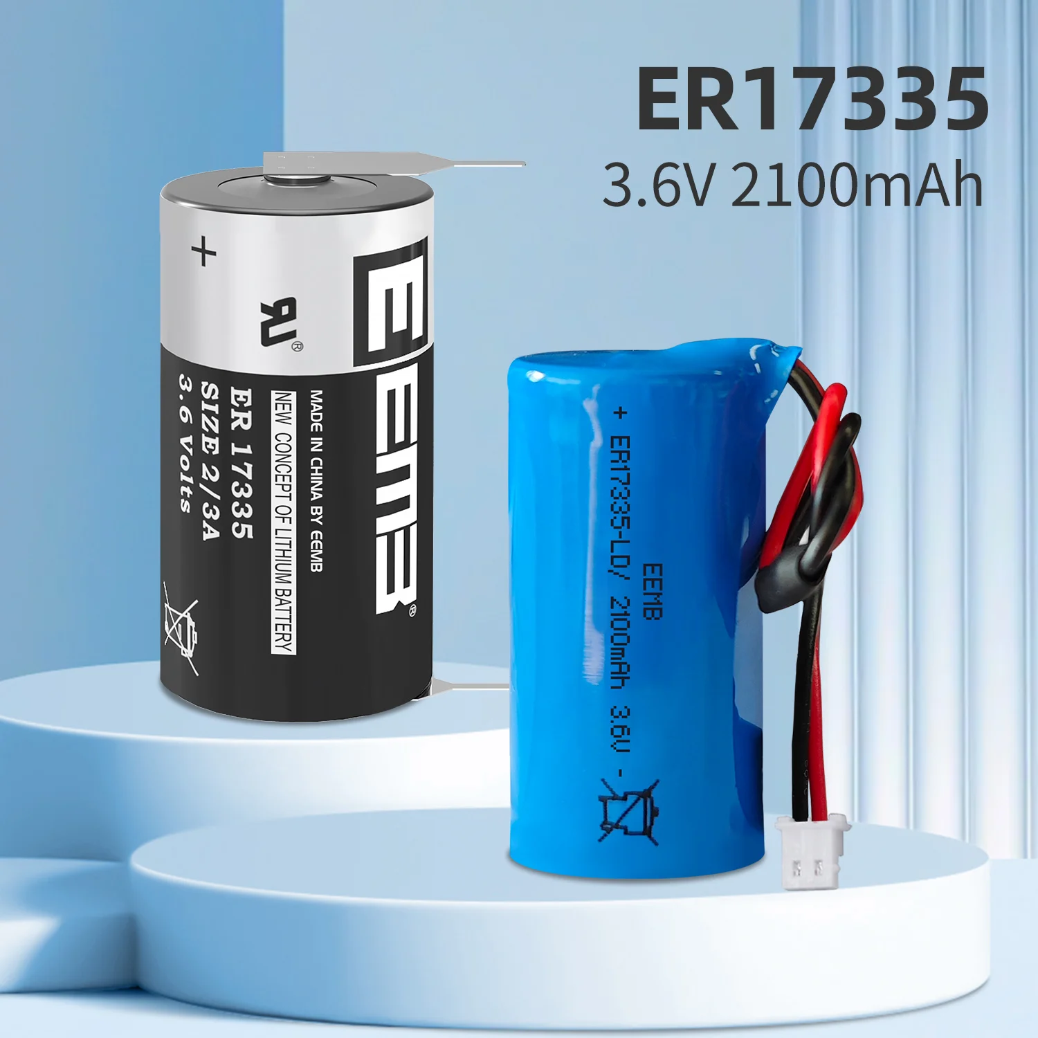 EEMB ER17335 Lithium Battery 3.6V 2100mAh Non-Rechargeable Battery with Solder Tabs for PLC, Water/Gas Meters & Alarms