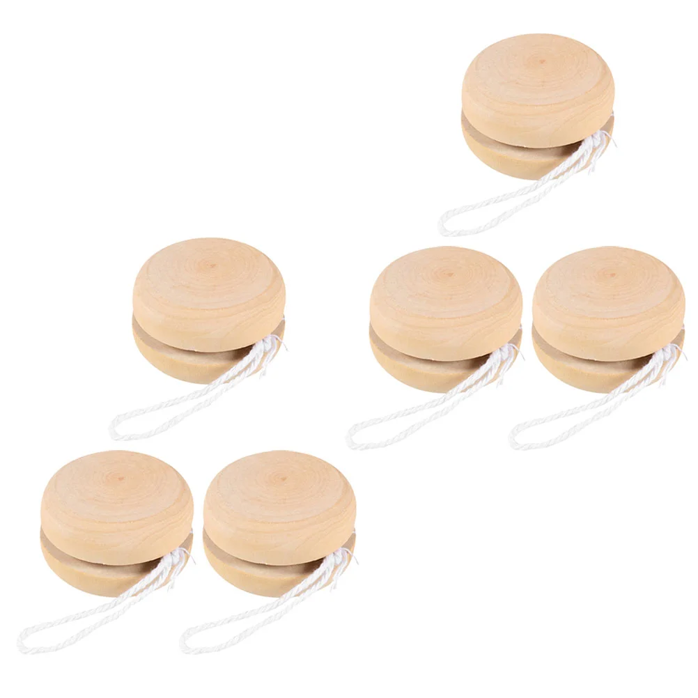 6 Pcs Yoyo Cognitive Playthings Kids Drawing Toys Wood Yo-Yo Balls Wooden DIY Blank Party Children