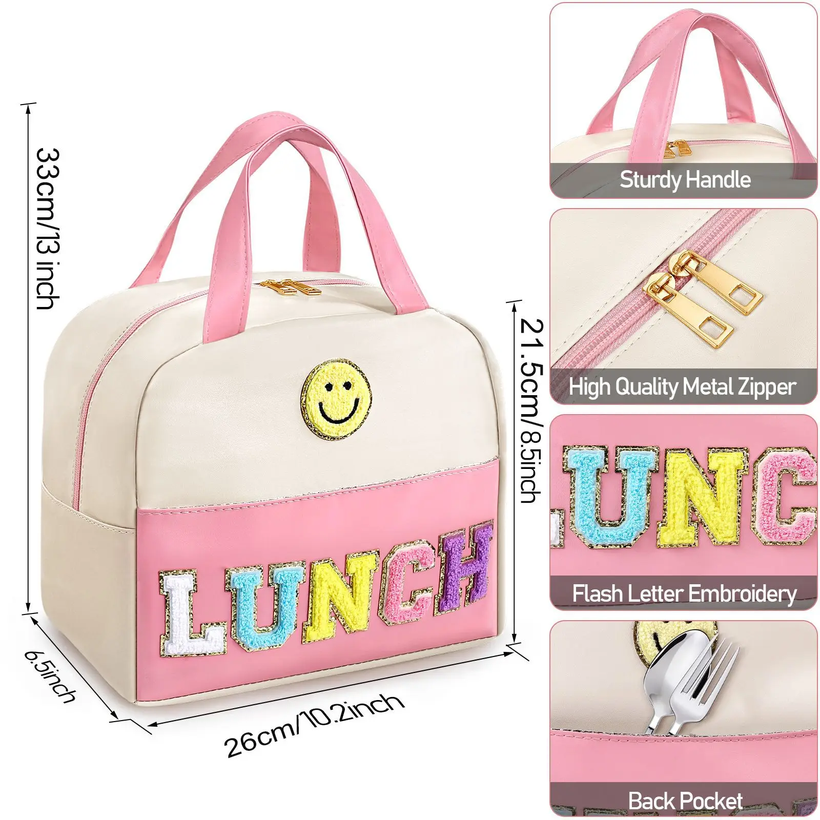 Nylon Insulated Lunch Bag Reusable Tote Bag Leakproof Thermal Cooler Sack Preppy Lunch Bags for School Travel Picnic For Kids