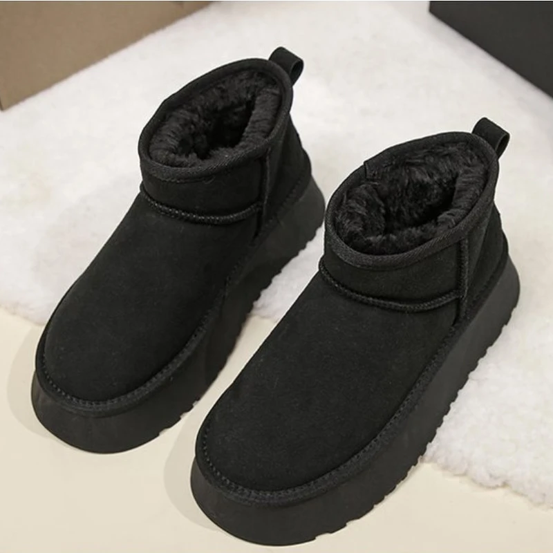 Tornozelo apartamentos plataforma botas de neve femininas camurça de pelúcia quente sapatos casuais 2023 inverno novo grosso goth moda sapatos chelsea botas femininas