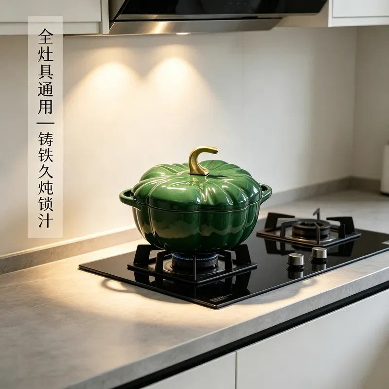 Pumpkin Shaped Enamel Soup Pot for Stewing Household Cookware Compatible with Induction Cooker Universal Kitchen Essentials