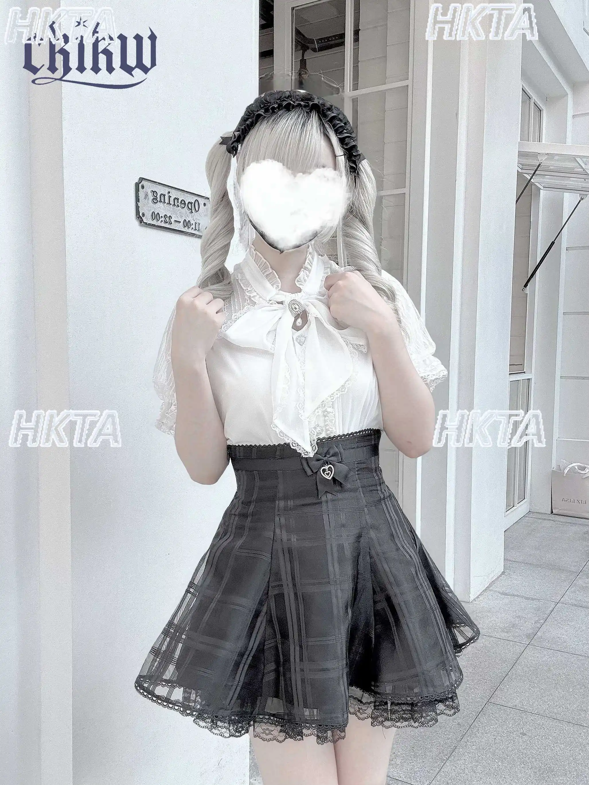 Minigonna a pieghe con cintura in vita scozzese in stile giapponese da donna Dolce e carino con cuciture in pizzo con fiocco A Line Lolita Gonne per ragazze