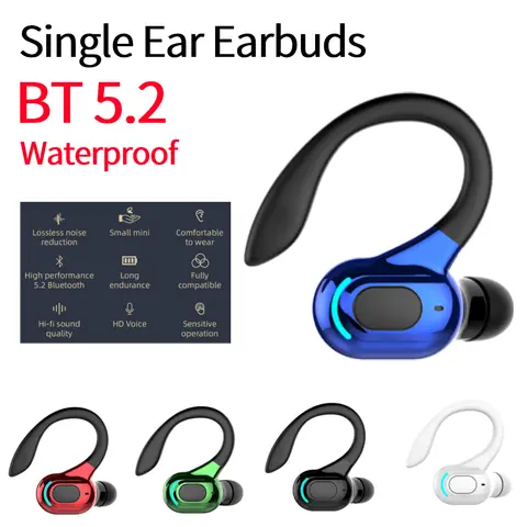 M-F8 Auricolari monoorecchio pendenti impermeabili Compatibili con Bluetooth 5.2 Cuffie sportive wireless per affari con cancellazione del rumore