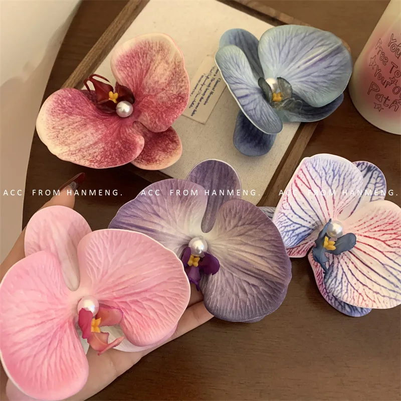 Grande pince à cheveux Phalaenopsis Pearl, nickel é de couleur, vintage, nouveau style chinois, fleurs de simulation, épingle à cheveux, accessoires pour cheveux, 2024