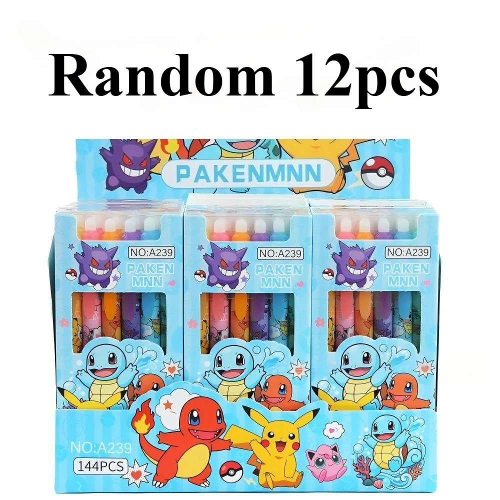 Zufällige 6/12/24 Stück Pokemon 0,5 mm löschbare Neutralstifte mit blauer Tinte, niedliche Schüler-Schulbedarf, Cartoon-Schreibwaren, löschbarer Stift