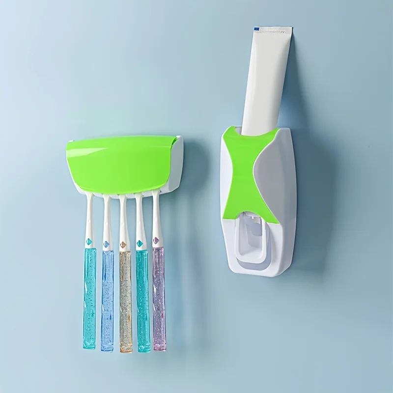 1pc Automatic Wall Mount Toothpaste Squeezing Device Dispenser With 5 Slots - Convenient And Hygienic Toothbrush Holder JJ2291
