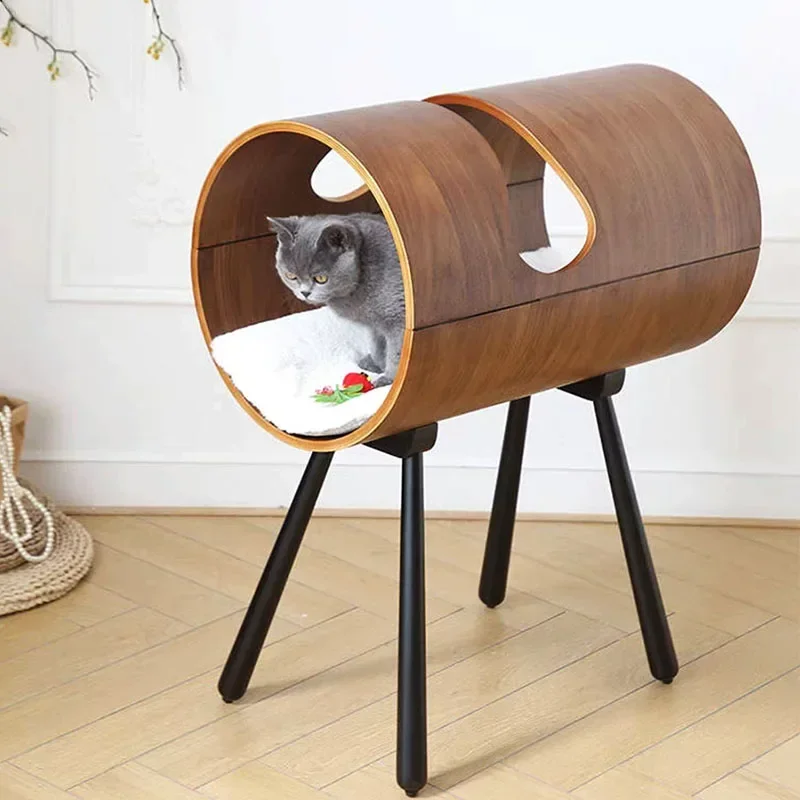 

Solid wood cat nest cat climbing frame, all-season pet bed barrel cat house