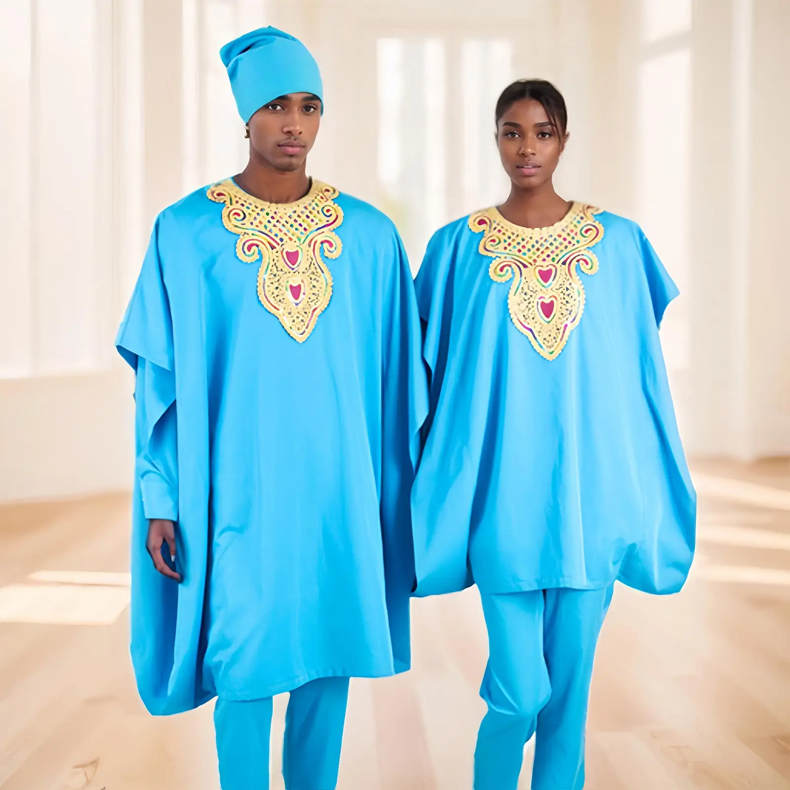 Africa Clothing Bazin Riche African Couple Agbada Wear Aso Ebi Women Robe Sets Matching Men Outfits Dashiki Groom Suit Y23C024