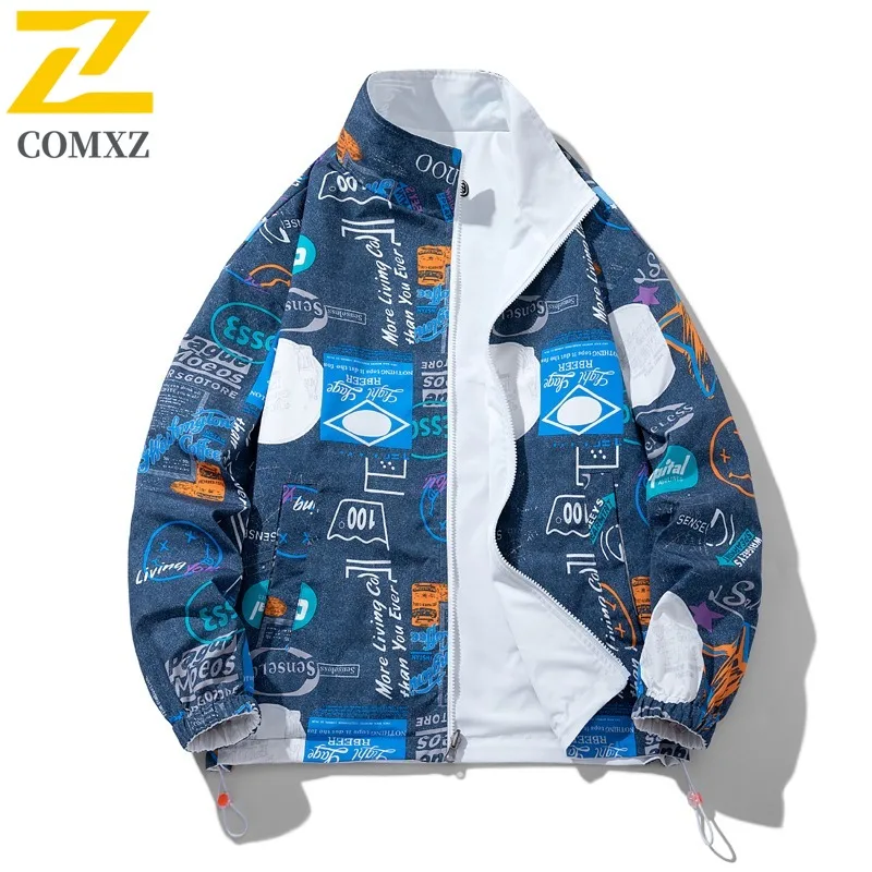 Men's Reversible Baseball Jacket American Style Stand Collar Lightweight Waterproof Windbreaker Spring Casual Sports Outerwear