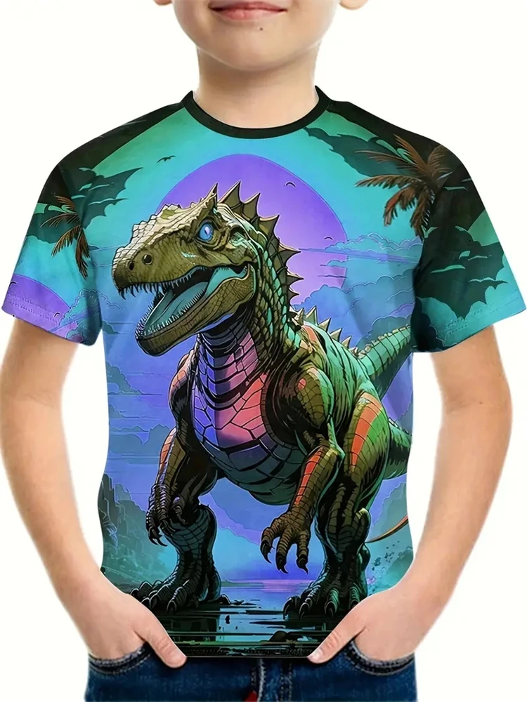 

Kids Boy Clothes Summer Children Top Round Neck Children's Clothes Short Sleeve Children Top Cartoon Dinosaur Children's Tshirts