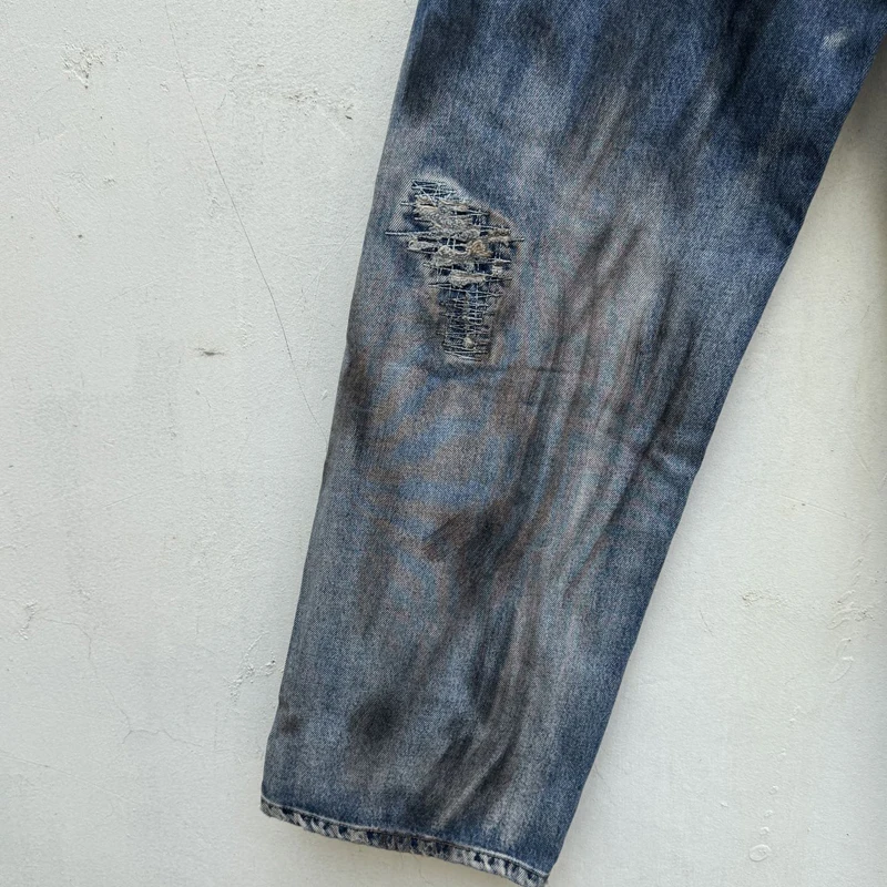 힙합 스타일 빈티지 데미지 라인 찢어진 바지 유럽 미국 하이 스트리트 트렌드 남녀 데님 바지 쓰그 클럽 청바지