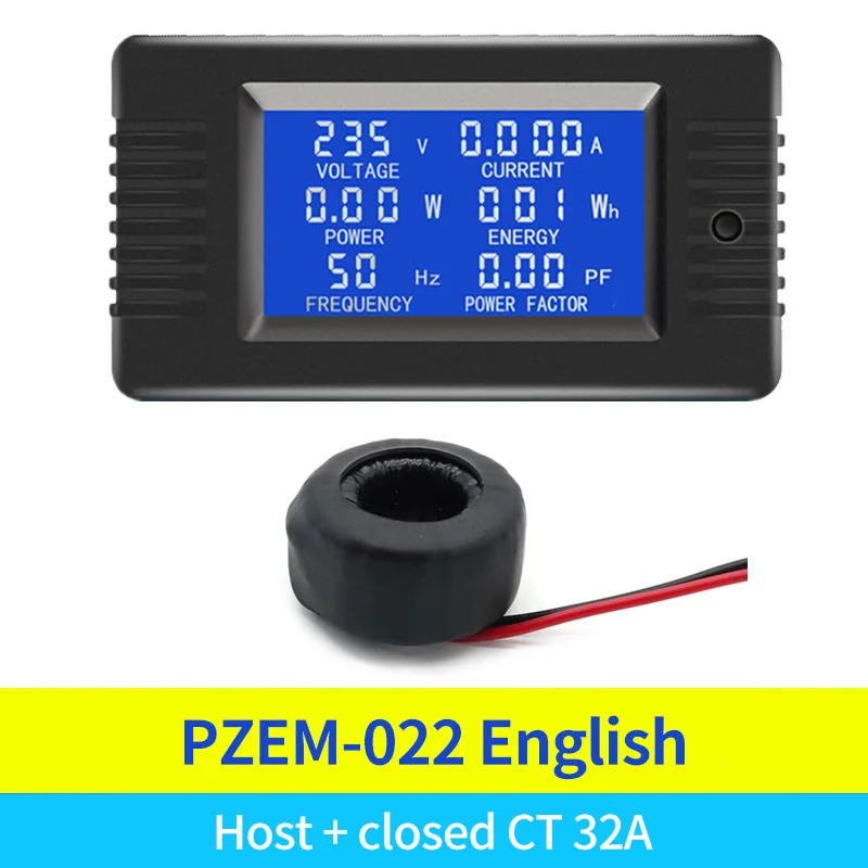 PZEM-022 32A 63A 100A AC Smart Digital Voltage Current Power Energy Meter English /Russian /Japanese Text For Electrical Tool