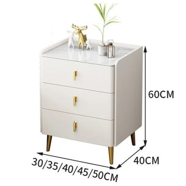 Solid wood bedside table, bedroom household storage cabinet, three drawer rock board, simple and modern