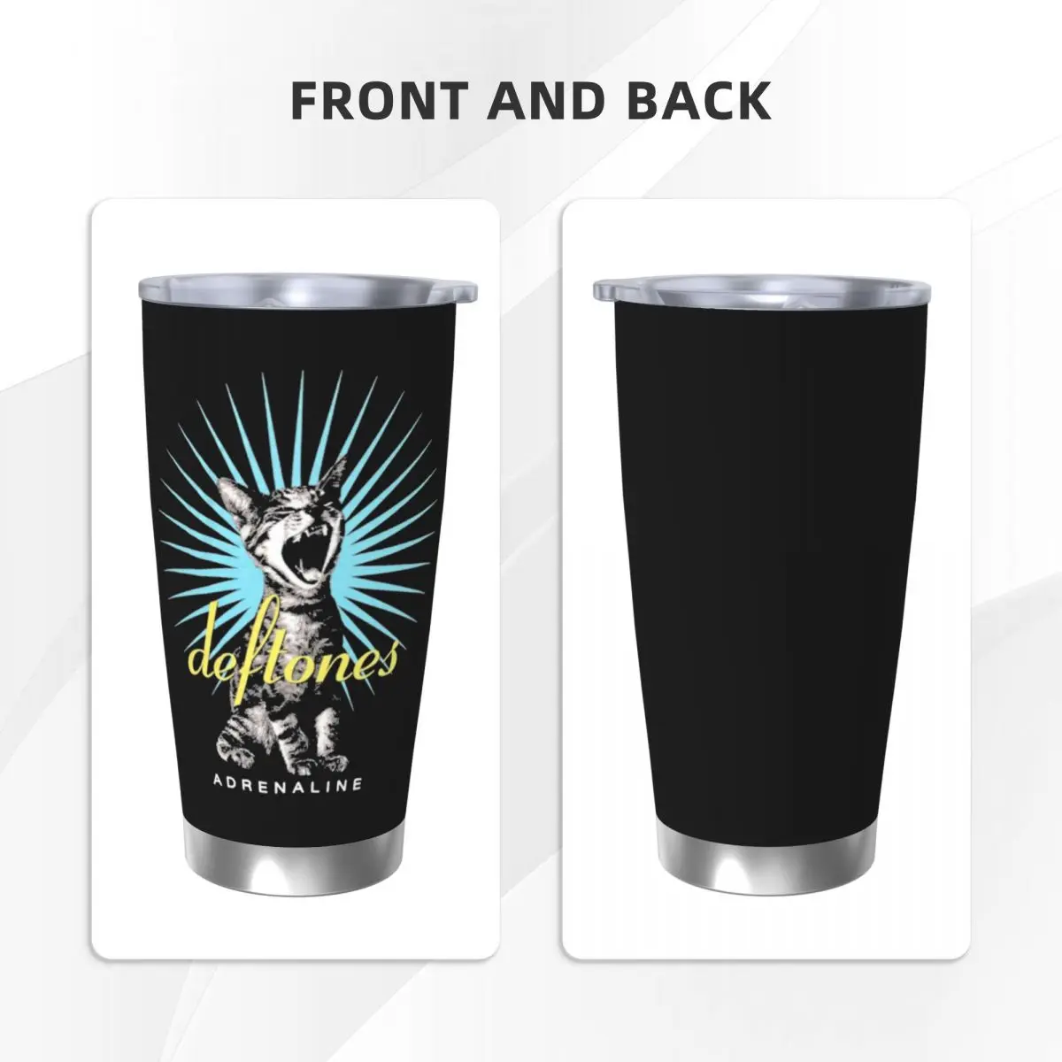 Metal Punk Rock Deftones Cat Insulated Tumbler with Straws Vacuum Thermal Mug Office Home Car Bottle Cups, 20oz