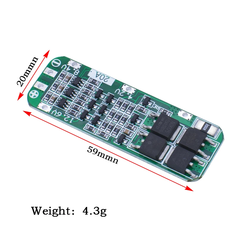 3S 20A 18650 Li-ion Lithium Battery Charger PCB BMS Protection Board For Drill Motor 12.6V Lipo Cell Module 64x20x3.4MM