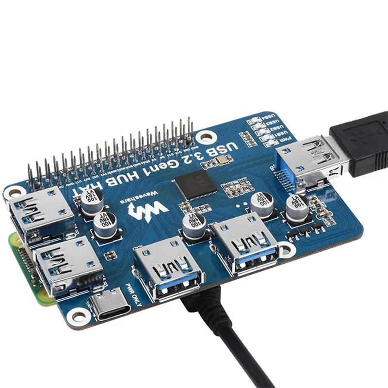 

Waveshare USB 3.2 Gen1 HUB HAT For Raspberry Pi 4B 3B+ 3B 2B Zero W WH,4-Channel USB 3.0 Expansion Port, Driver-Free Plug&Play