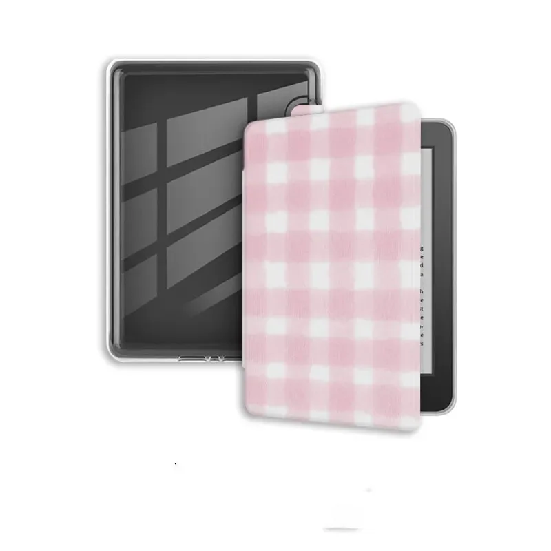 Pink Grid Acrylic Case For Kindle Paperwhite Colorsoft 2024 2022 456 10th 11th12th Generation 6 6.8 7Inch Protective Cover Pouch
